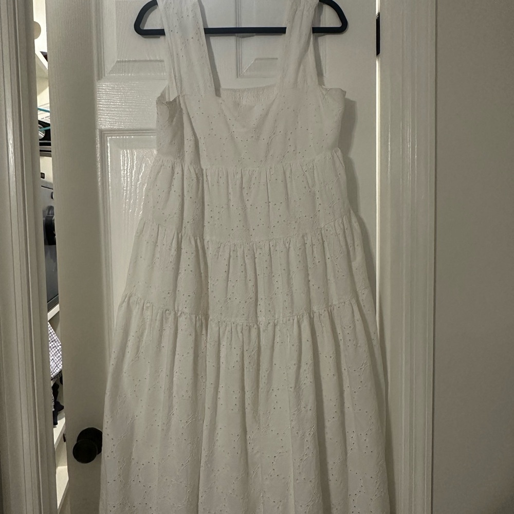 Anthropologie Helena Square Neck Tiered Midi Dress White Eyelet MP